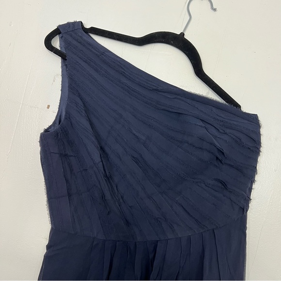Ann Taylor Silk Dress Navy One Shoulder 4 Small Cocktail Party - Picture 2 of 4